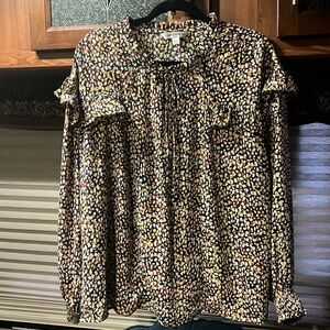 Multicolor long sleeve blouse. Cream, rust, mustard and teal colors.